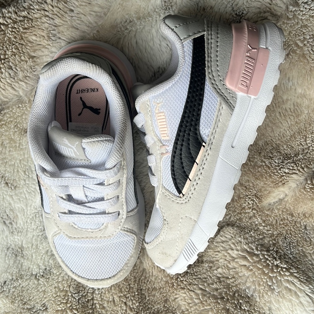 Puma Kids White Black Pink Sneakers